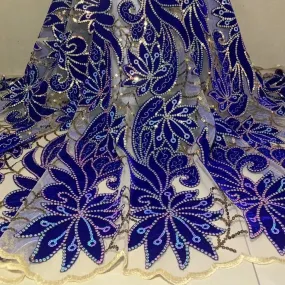5 YARDS / 7 COLORS / Nahia Velvet Large Floral Glitter Sequin Beaded Embroidery Tulle Mesh Lace Party Prom Bridal Dress Fabric