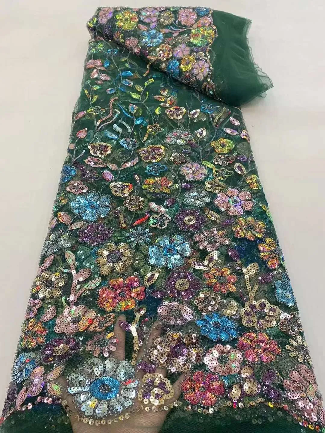 5 YARDS / 8 COLORS / Chantal Cute Pansy Sequin Floral Beaded Embroidery Glitter Mesh Lace  Party Prom Bridal Dress Fabric