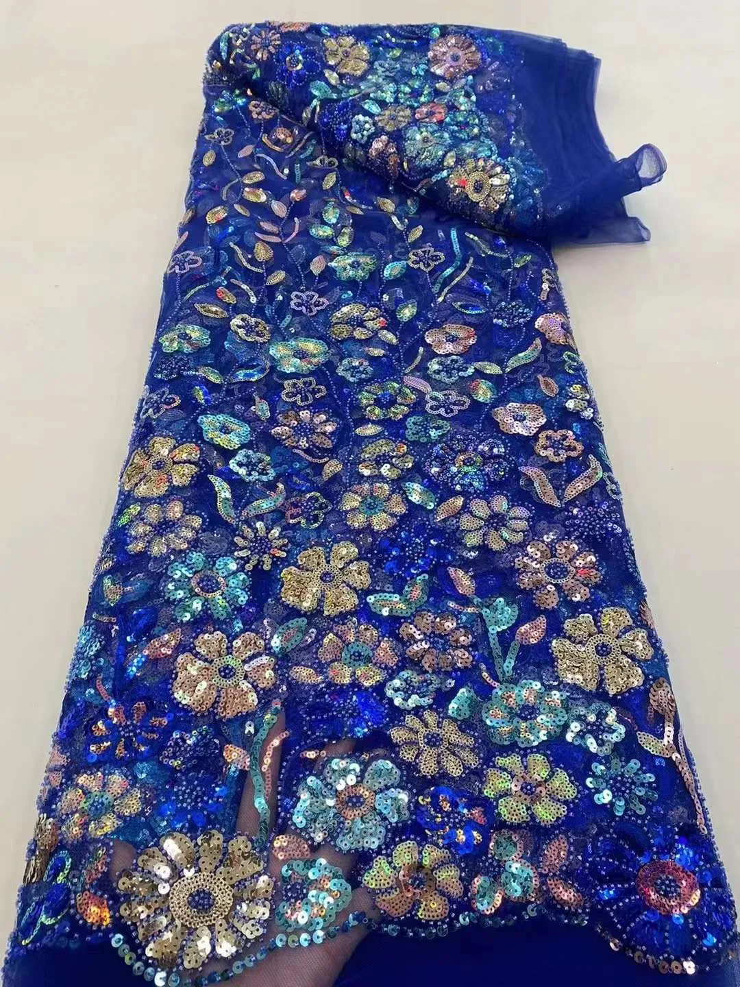 5 YARDS / 8 COLORS / Chantal Cute Pansy Sequin Floral Beaded Embroidery Glitter Mesh Lace  Party Prom Bridal Dress Fabric