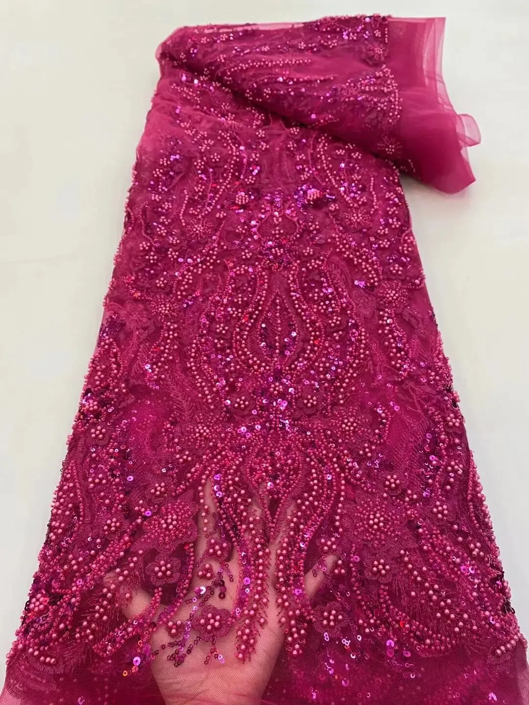 5 YARDS / 8 COLORS / Lxual Fur Sequin Abstract Beaded Embroidery Tulle Mesh Lace Dress Fabric