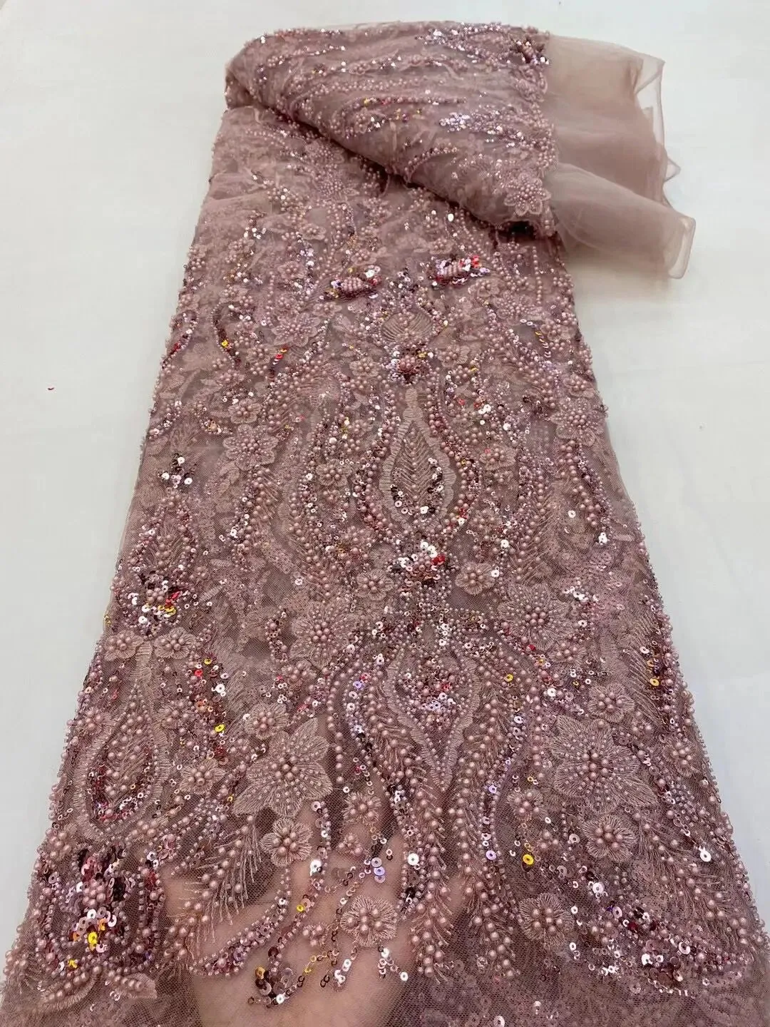 5 YARDS / 8 COLORS / Lxual Fur Sequin Abstract Beaded Embroidery Tulle Mesh Lace Dress Fabric