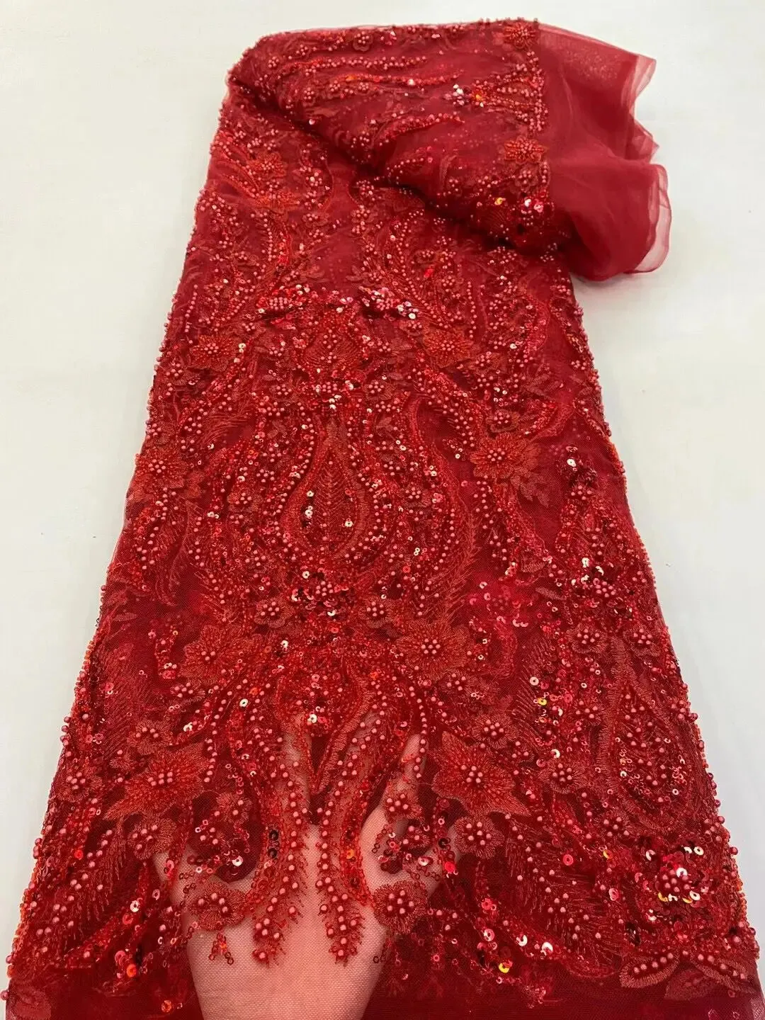 5 YARDS / 8 COLORS / Lxual Fur Sequin Abstract Beaded Embroidery Tulle Mesh Lace Dress Fabric