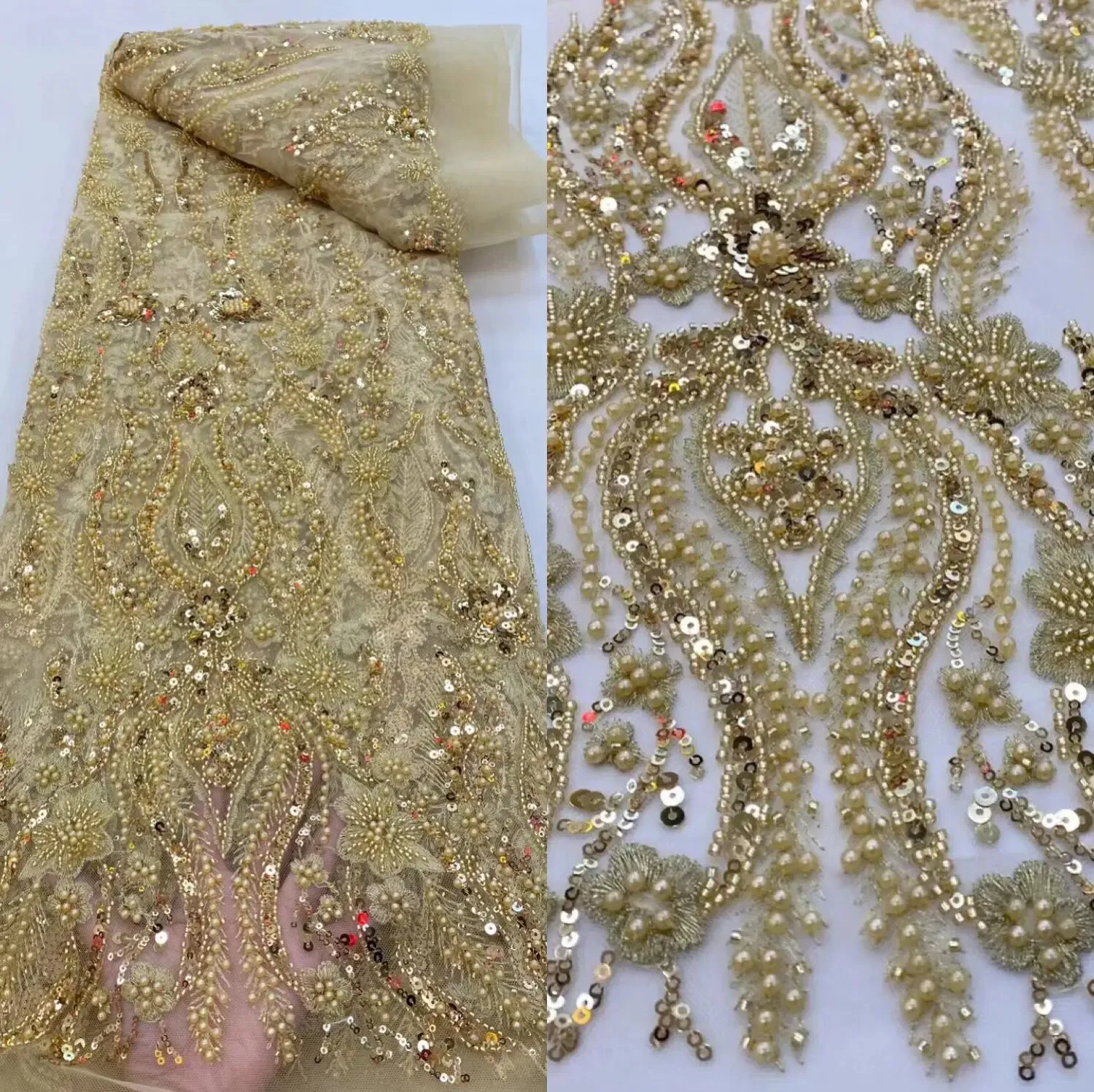 5 YARDS / 8 COLORS / Lxual Fur Sequin Abstract Beaded Embroidery Tulle Mesh Lace Dress Fabric
