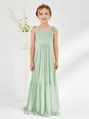 A-Line Bow Ruffle Junior Bridesmaid Dresses Dusty Sage