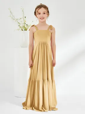 A-Line Bow Ruffle Junior Bridesmaid Dresses Gold
