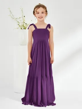 A-Line Bow Ruffle Junior Bridesmaid Dresses Grape