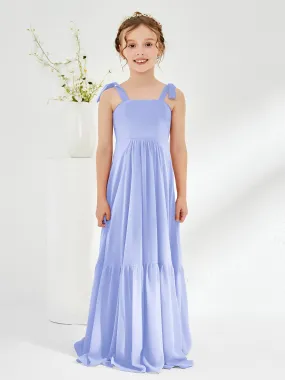 A-Line Bow Ruffle Junior Bridesmaid Dresses Lavender