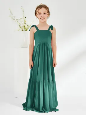 A-Line Bow Ruffle Junior Bridesmaid Dresses Peacock