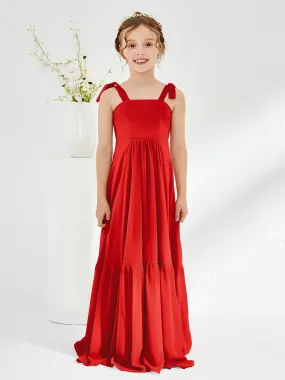 A-Line Bow Ruffle Junior Bridesmaid Dresses Red