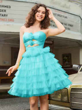 A-line Strapless Tulle Tiered Short Dress Pool