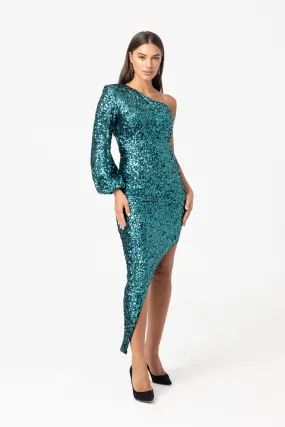 Abby-Rose One Sleeve Teal Dress