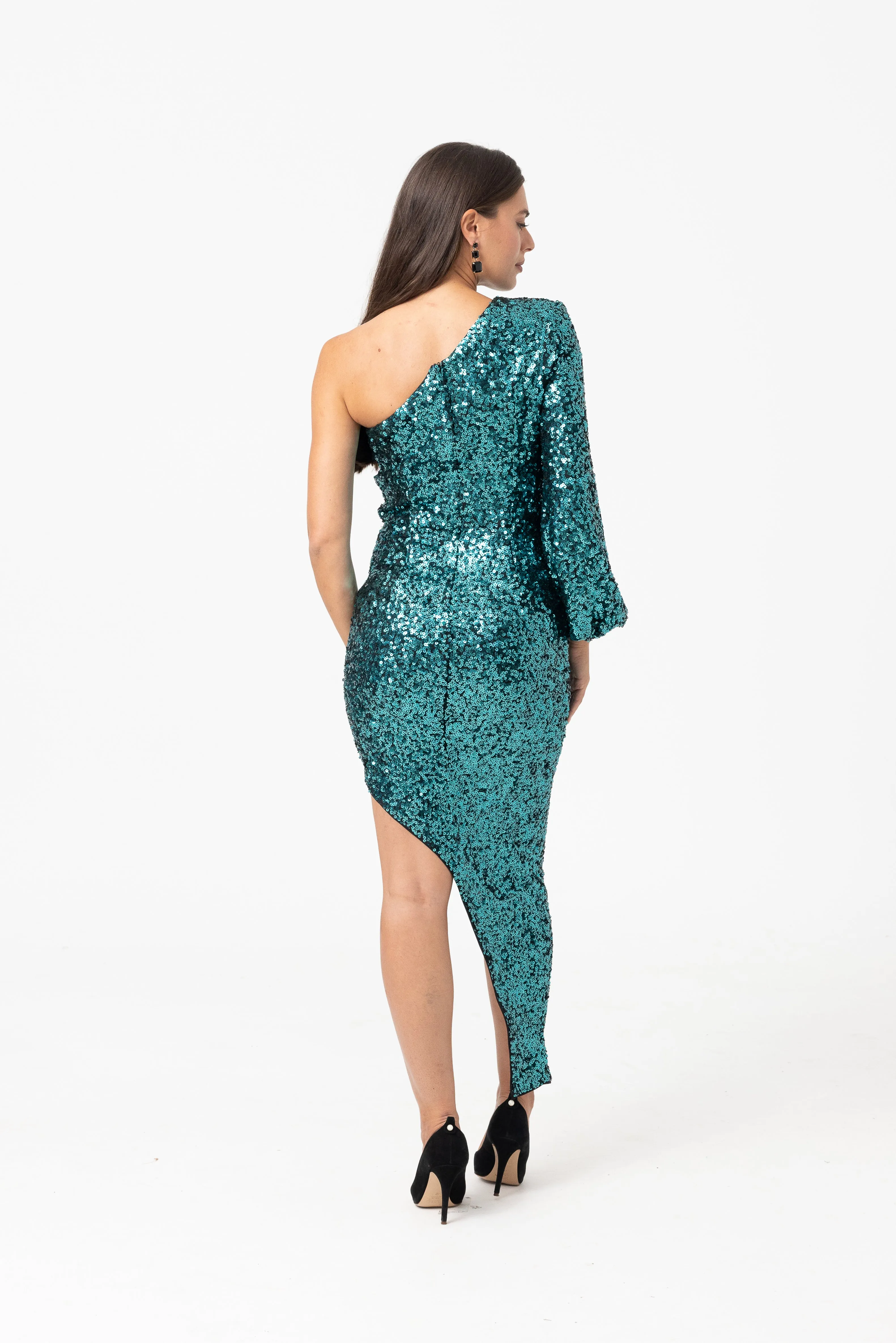 Abby-Rose One Sleeve Teal Dress