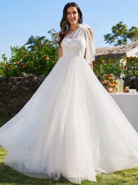 Affordable One-Shoulder Wedding Dress with Bow
