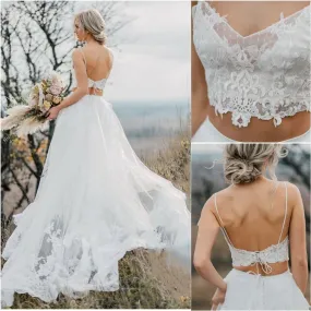 Affordable Sexy Spaghetti Straps Crop Top Wedding Dress | Romantic Bridal Separates