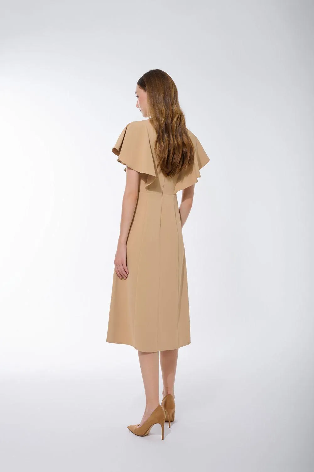 Alina A-line Batwing Sleeved Twill Midi Dress