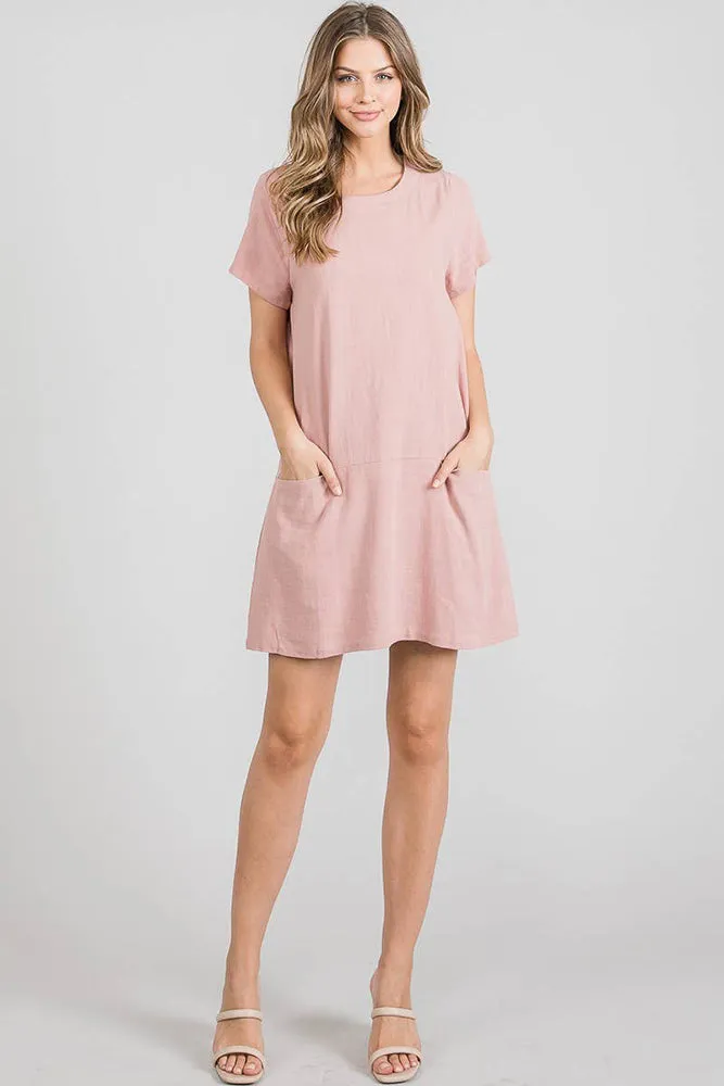 Allie Rose Linen Shift Dress with Pockets in Natural
