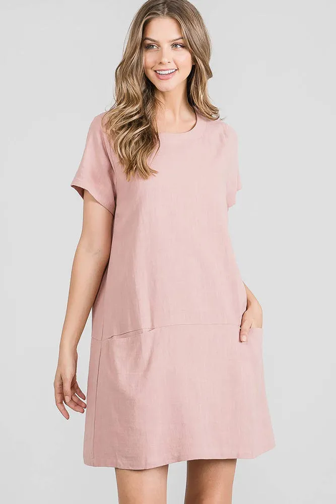 Allie Rose Linen Shift Dress with Pockets in Natural