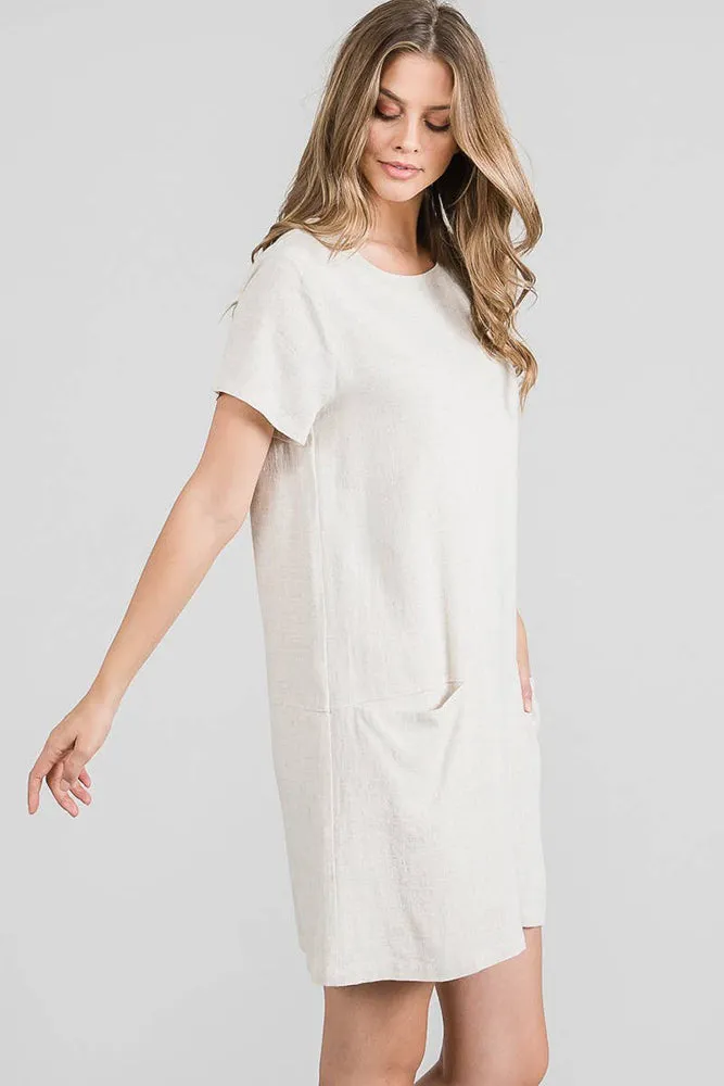 Allie Rose Linen Shift Dress with Pockets in Natural