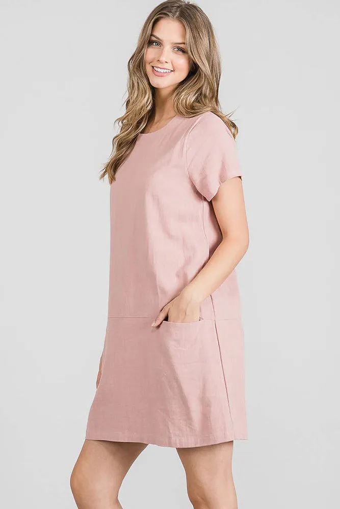 Allie Rose Linen Shift Dress with Pockets in Natural