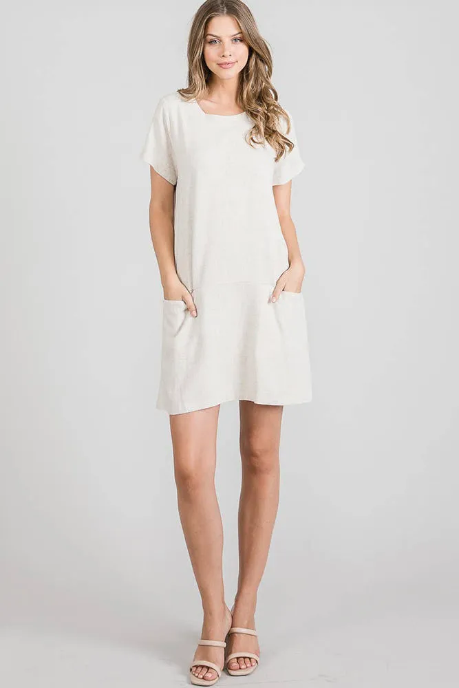 Allie Rose Linen Shift Dress with Pockets in Natural