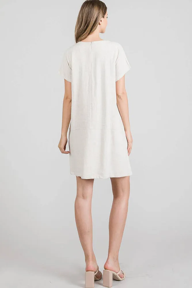 Allie Rose Linen Shift Dress with Pockets in Natural