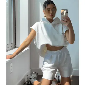 American Retro White Sleeveless Hoodie