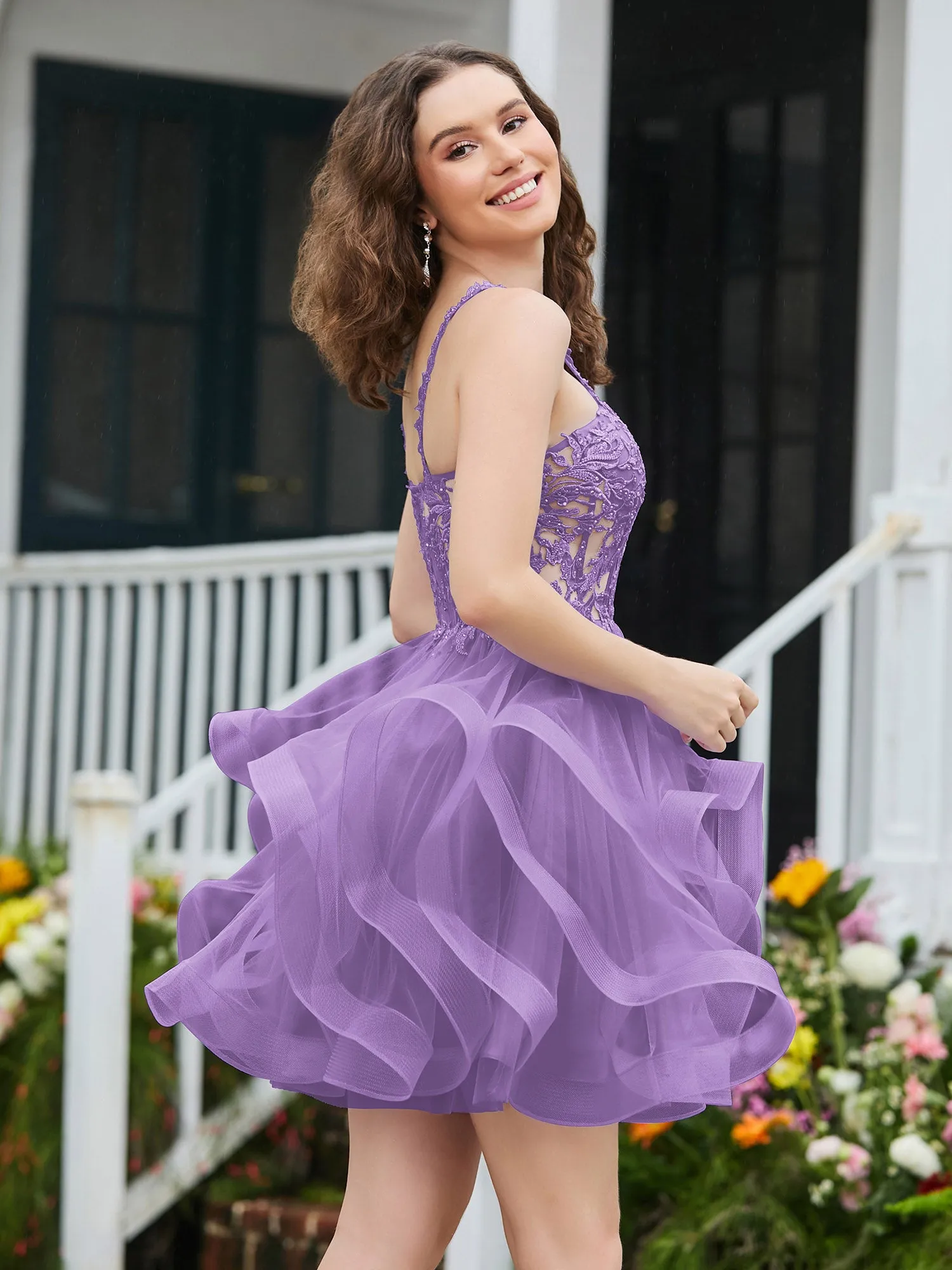 Appliqued Corset Top Short Tulle Dress Tahiti