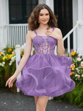 Appliqued Corset Top Short Tulle Dress Tahiti