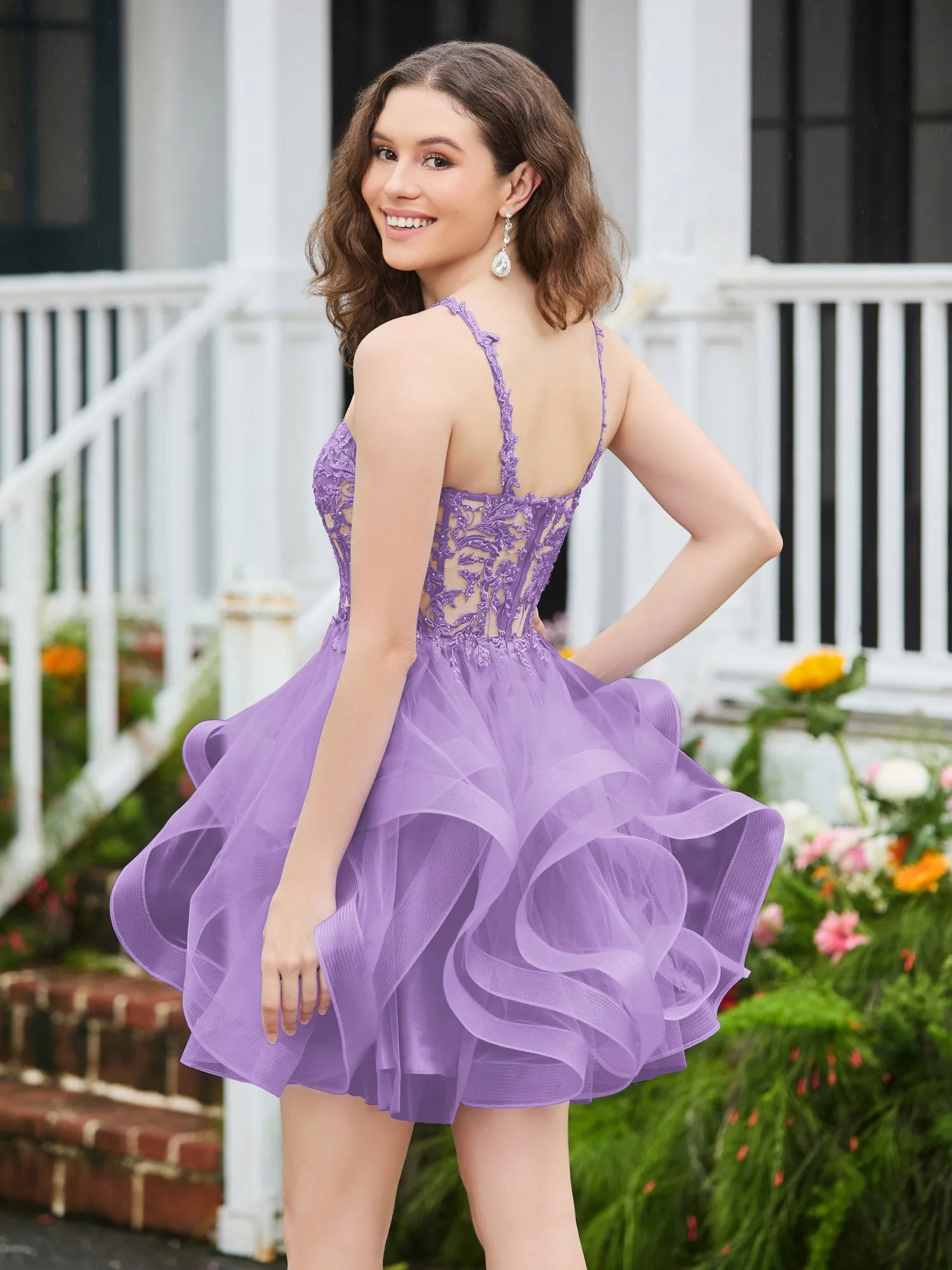 Appliqued Corset Top Short Tulle Dress Tahiti