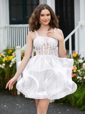 Appliqued Corset Top Short Tulle Dress White