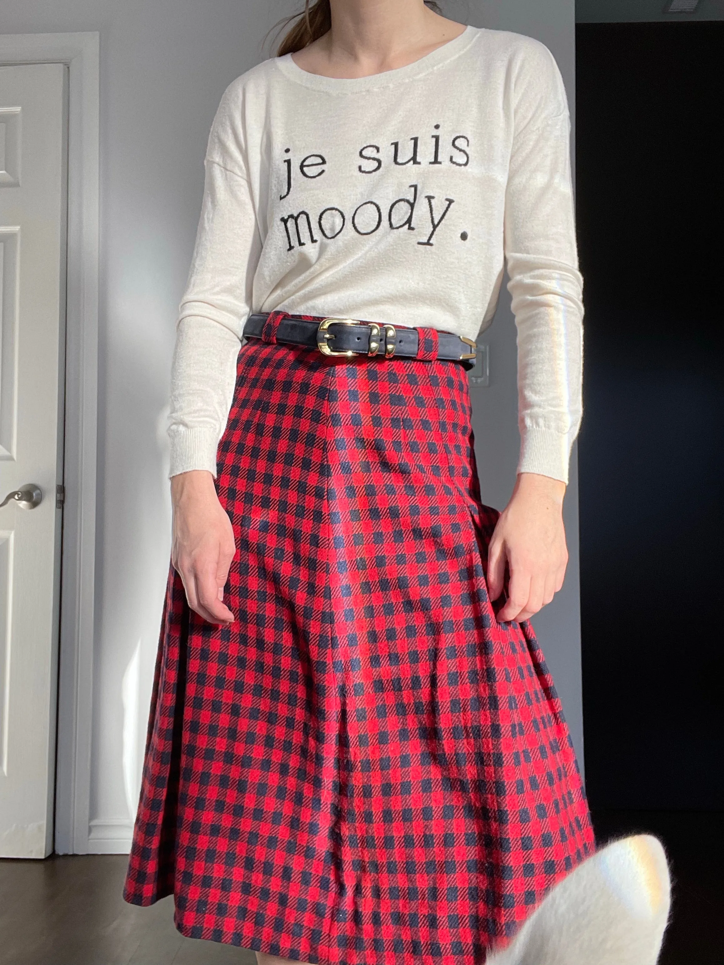 Aquascutum Wool & Silk Houndstooth Plaid Pleated Skirt -27
