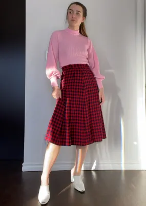 Aquascutum Wool & Silk Houndstooth Plaid Pleated Skirt -27