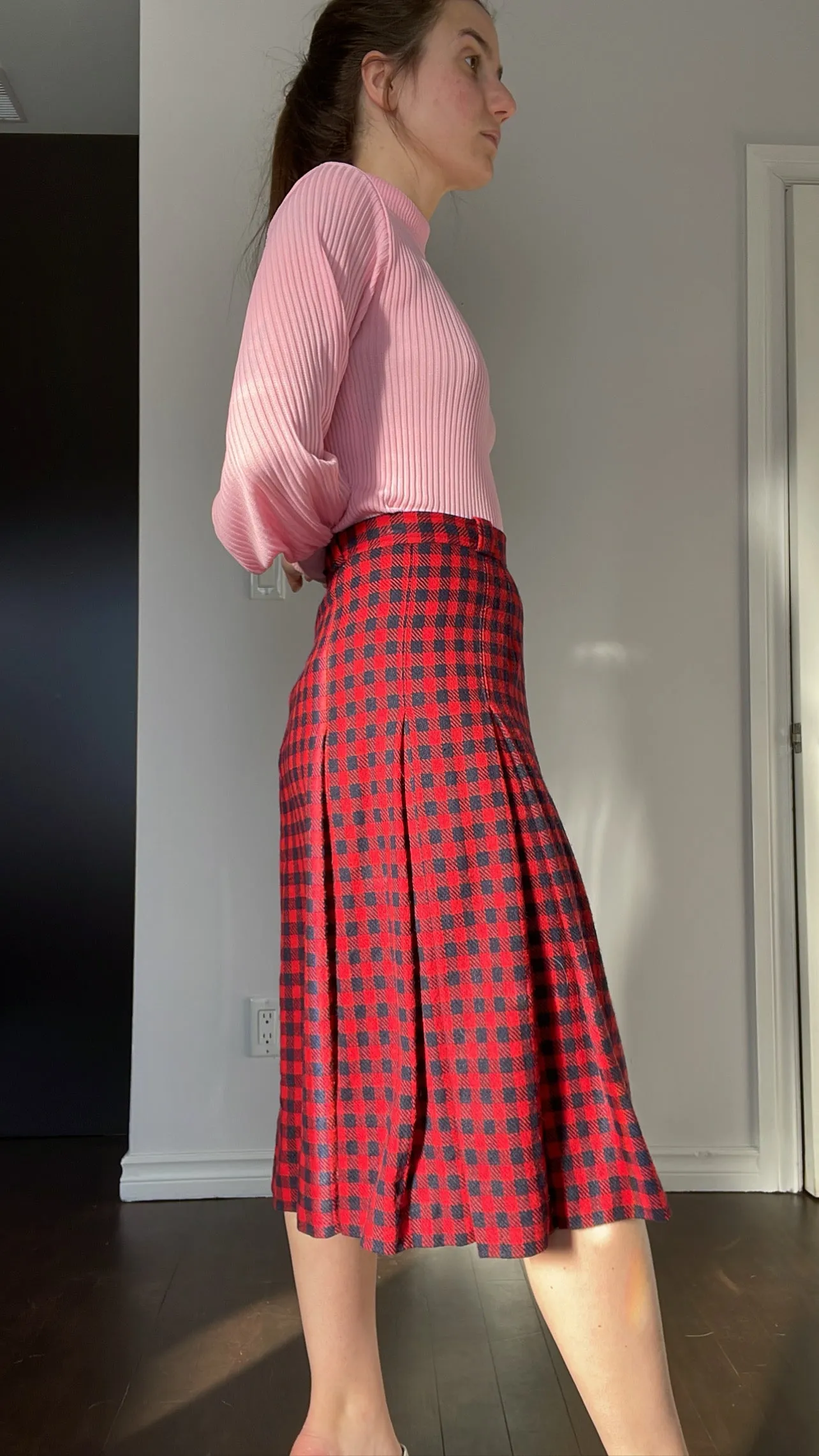 Aquascutum Wool & Silk Houndstooth Plaid Pleated Skirt -27