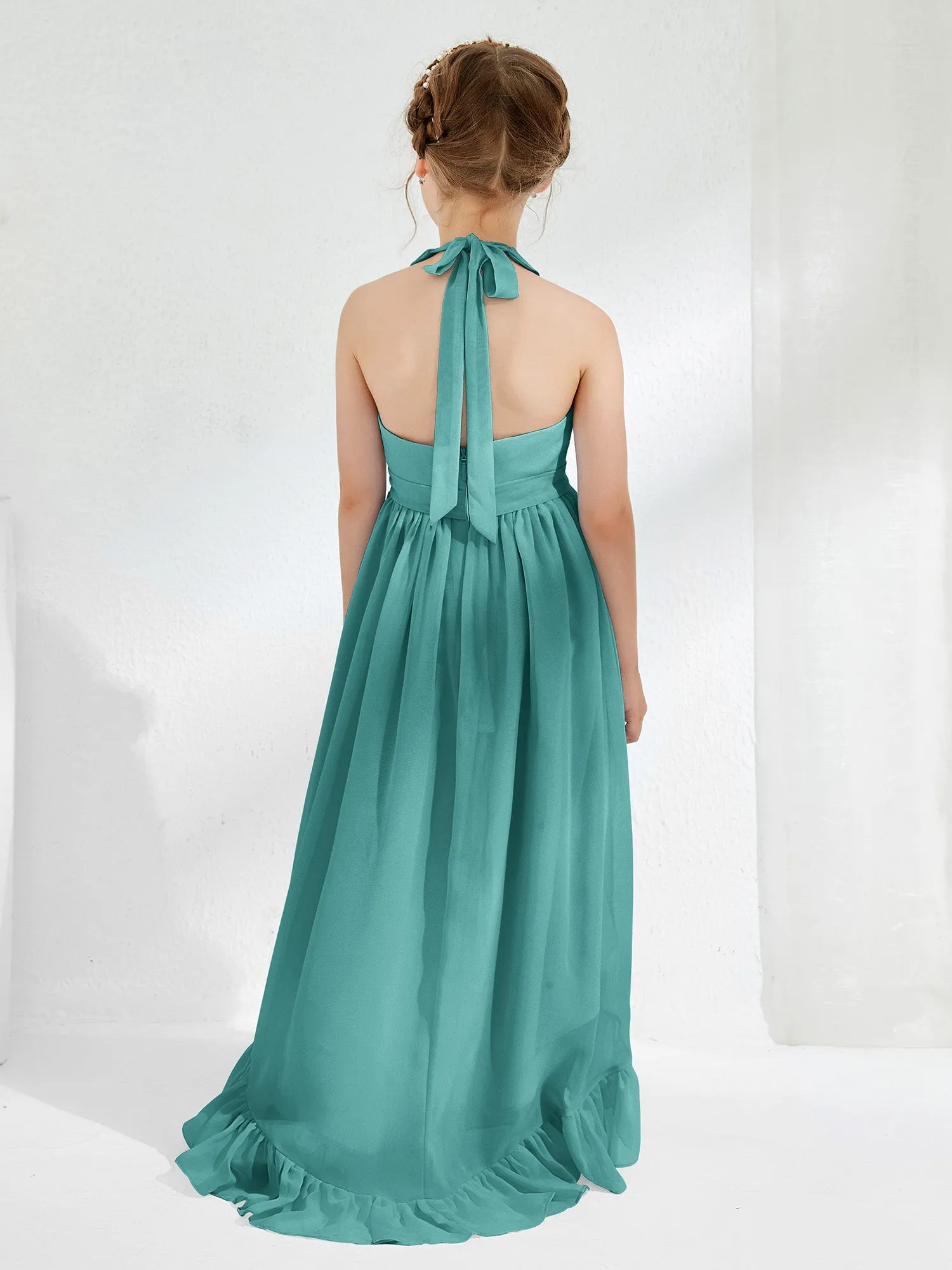 Asymmetrical A-line Junior Bridesmaid Dresses with Flower Jade