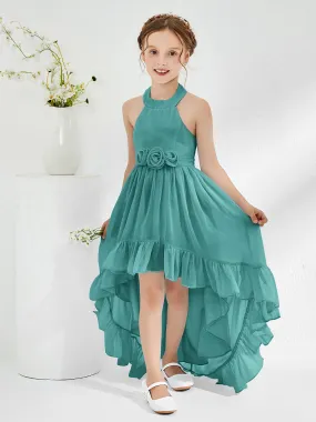 Asymmetrical A-line Junior Bridesmaid Dresses with Flower Jade