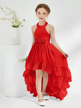 Asymmetrical A-line Junior Bridesmaid Dresses with Flower Red