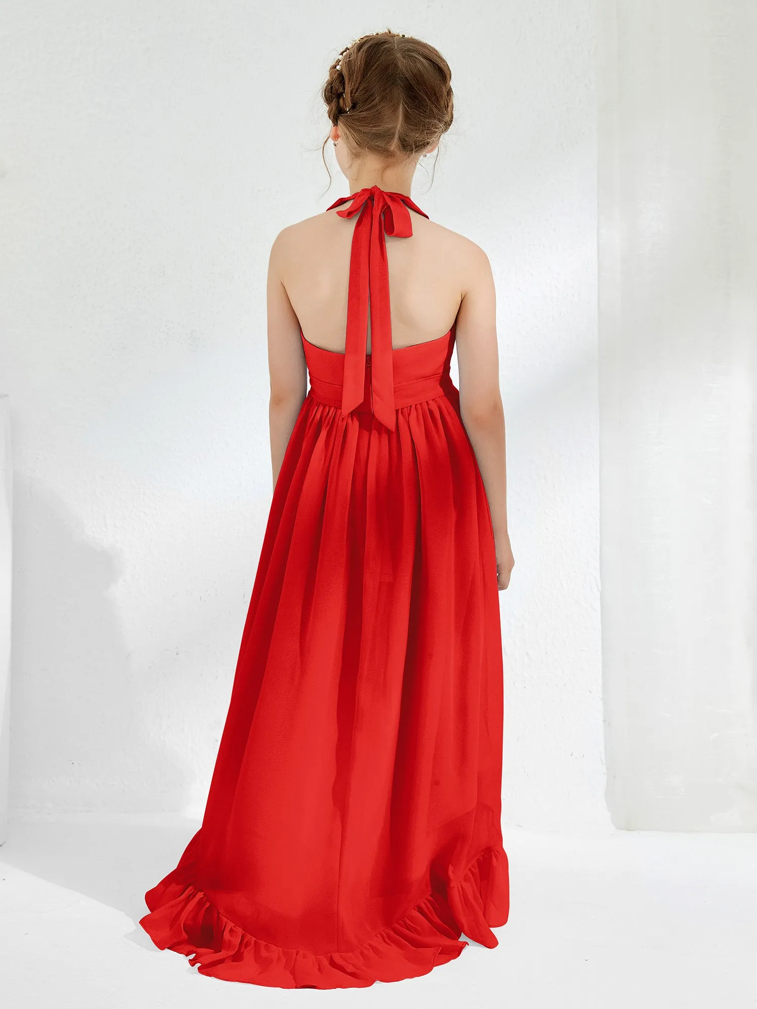 Asymmetrical A-line Junior Bridesmaid Dresses with Flower Red