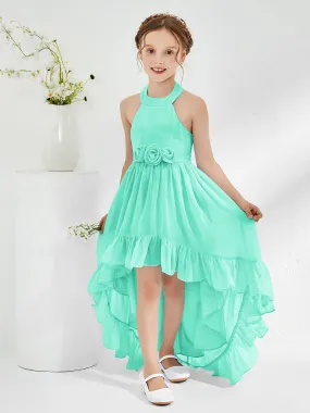 Asymmetrical A-line Junior Bridesmaid Dresses with Flower Spa