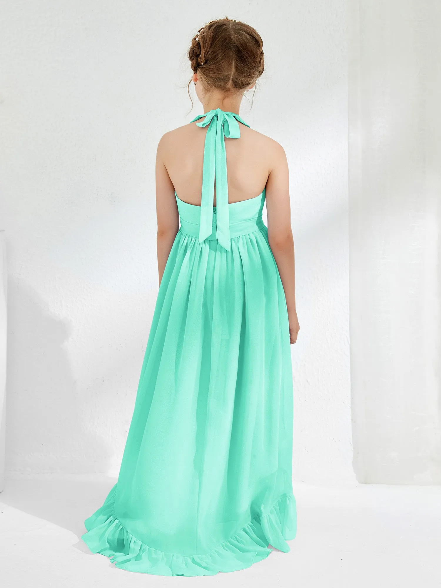 Asymmetrical A-line Junior Bridesmaid Dresses with Flower Spa