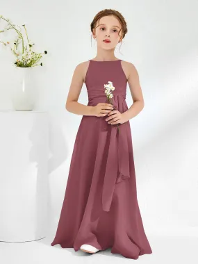 Bateau Neckline Junior Bridesmaid Dresses with Sash Mulberry