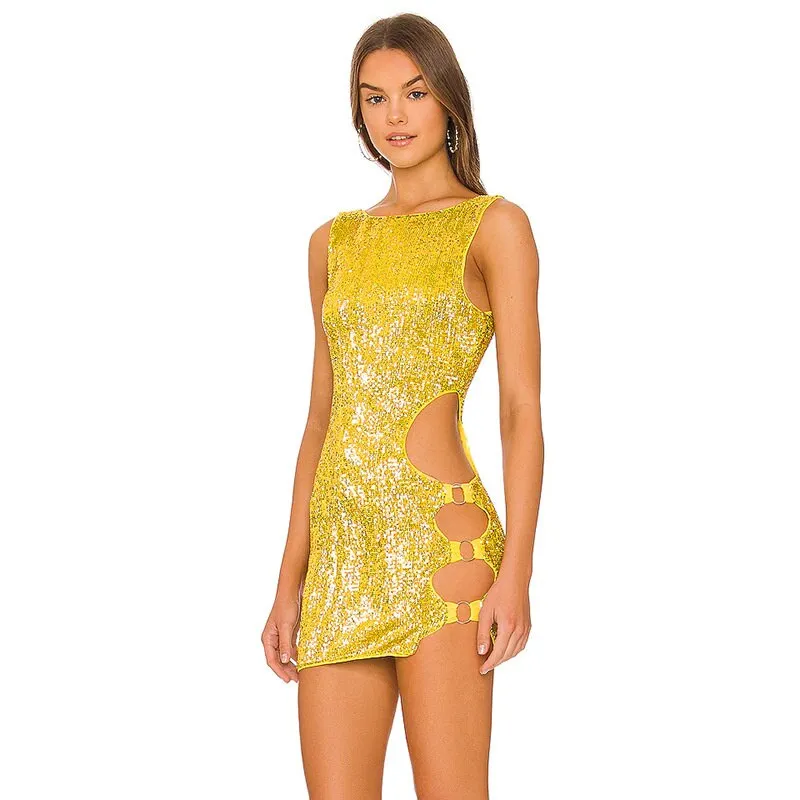 BerriesJam - Shiny Sequin Hollow Out Night Club Mini Dress