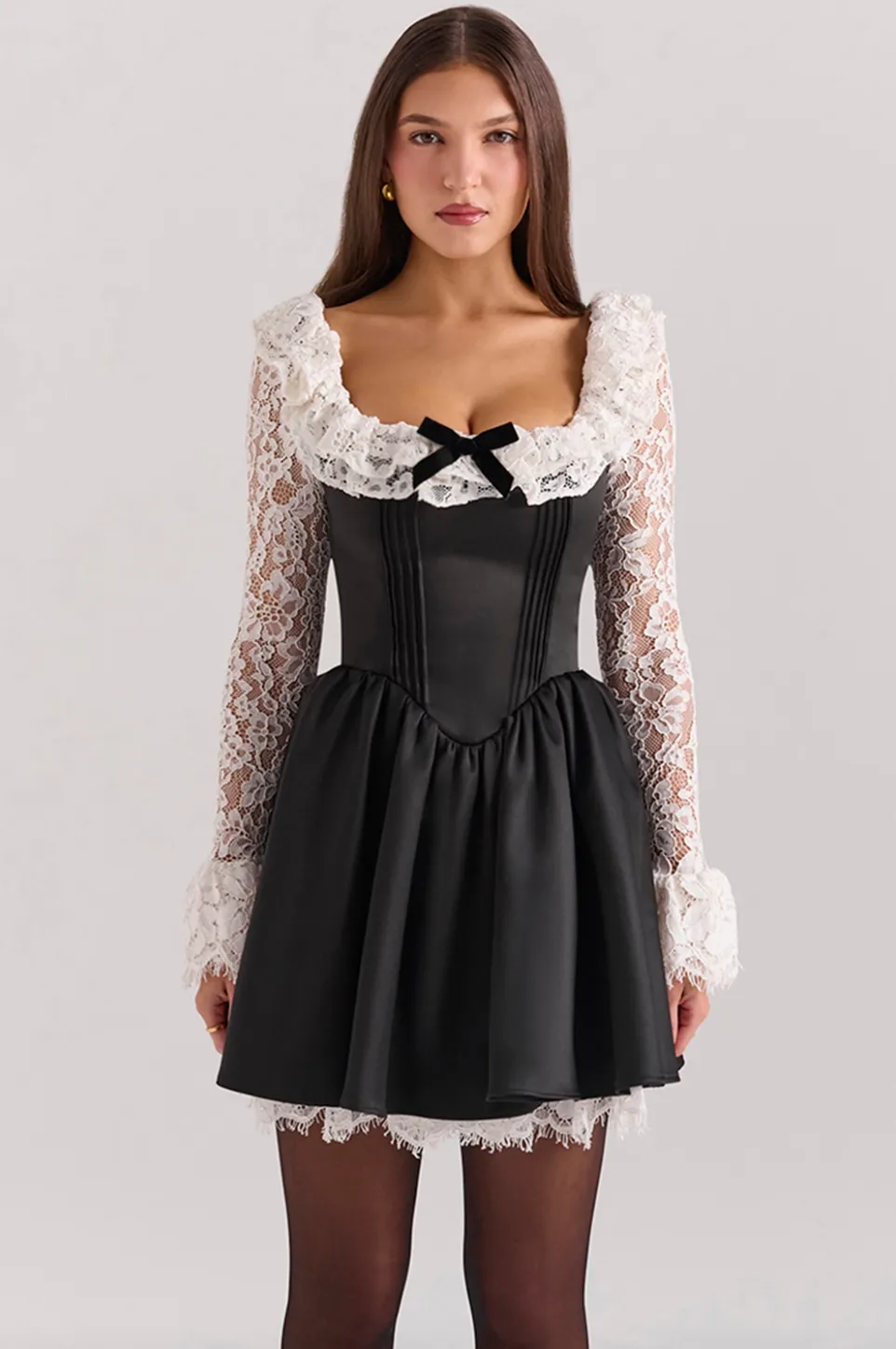 Black Lace Ruffle Mini Dress