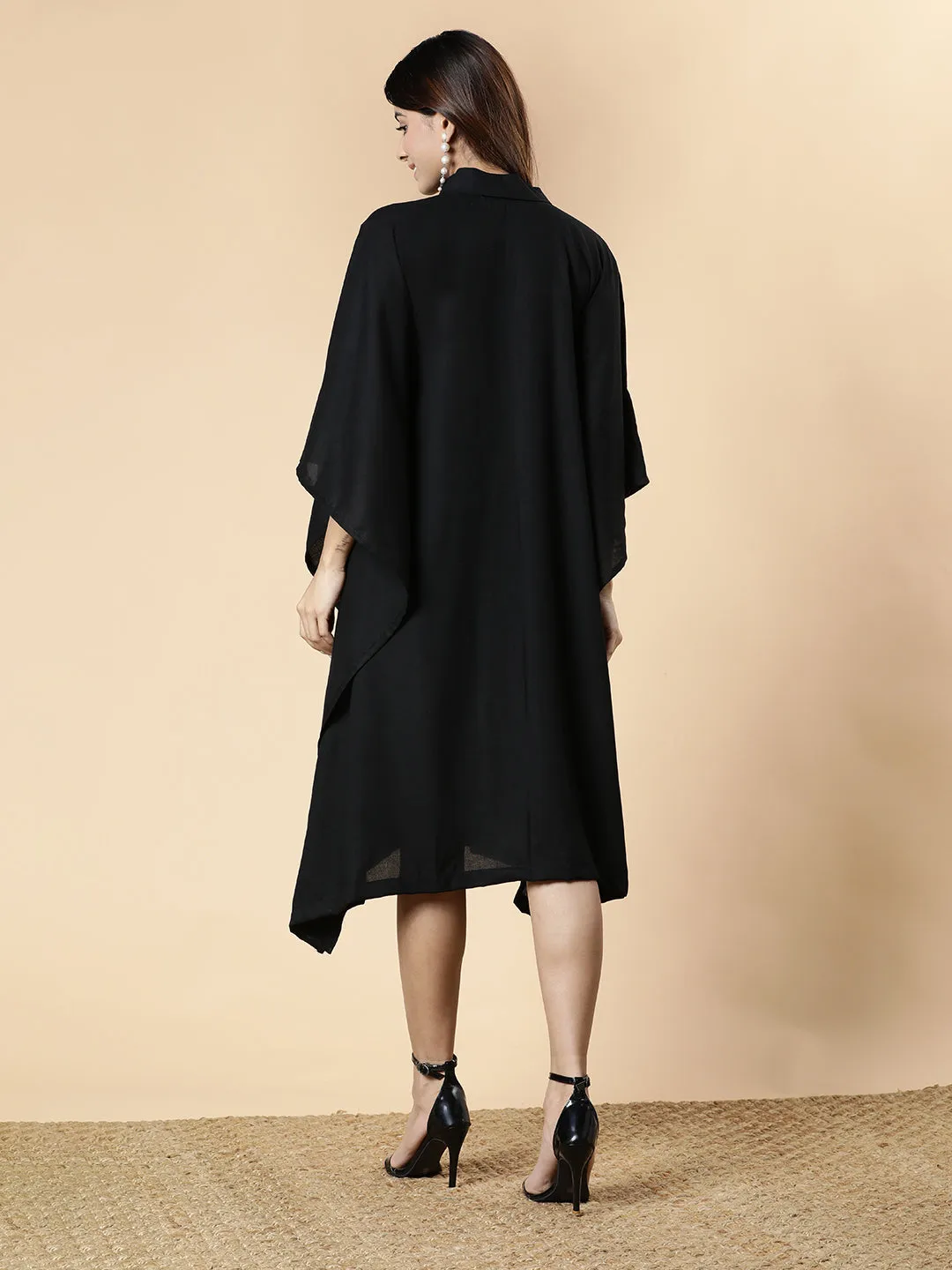 Black Rayon Shirt-Kaftan - Peek-A-Boo