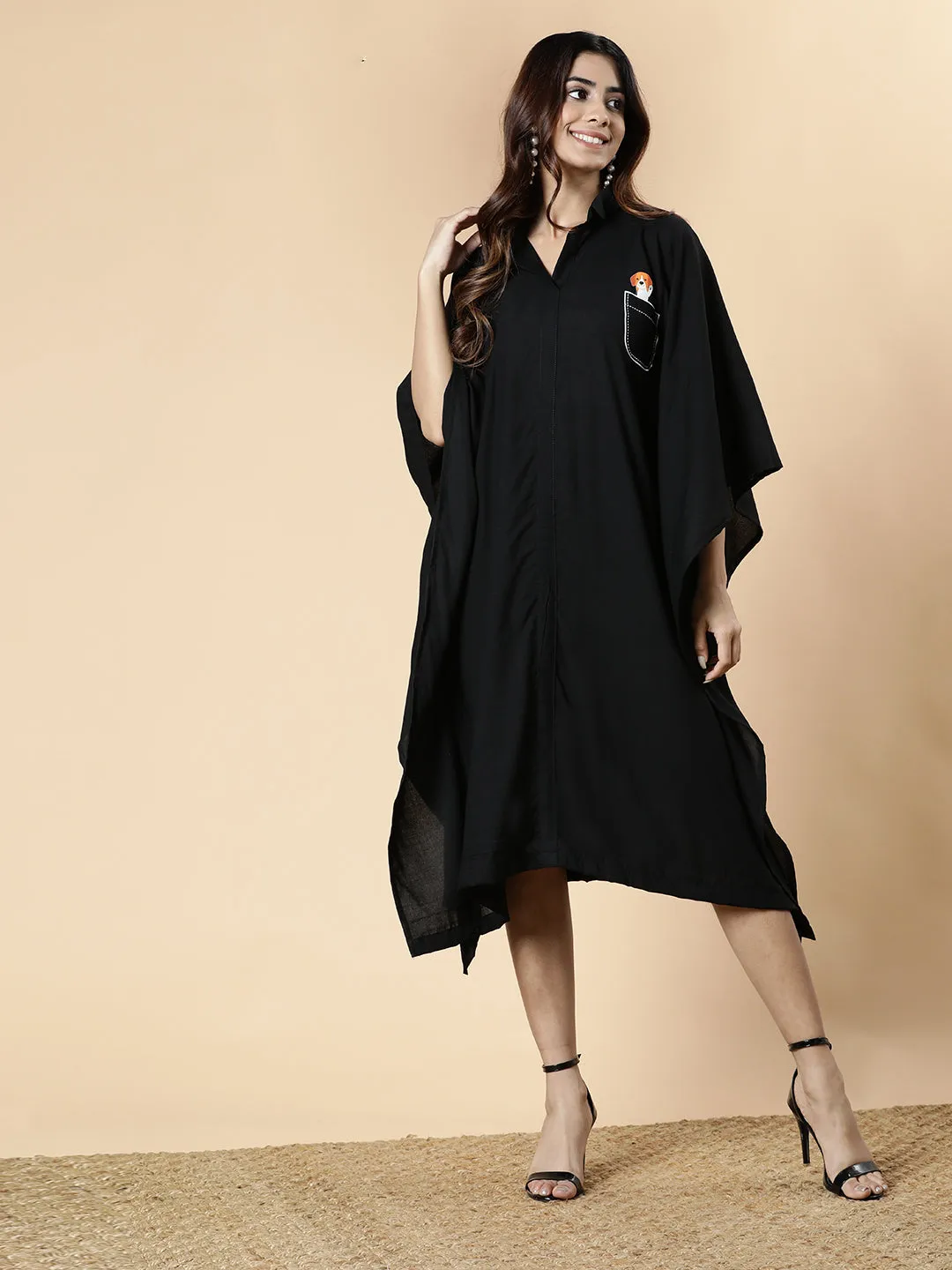 Black Rayon Shirt-Kaftan - Peek-A-Boo