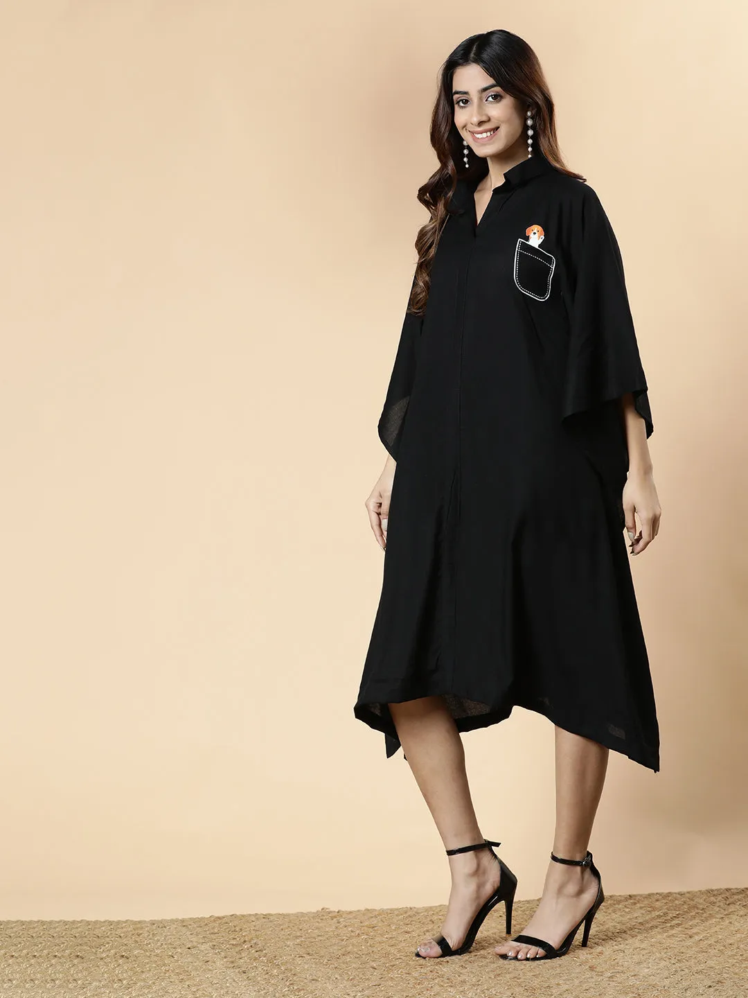 Black Rayon Shirt-Kaftan - Peek-A-Boo