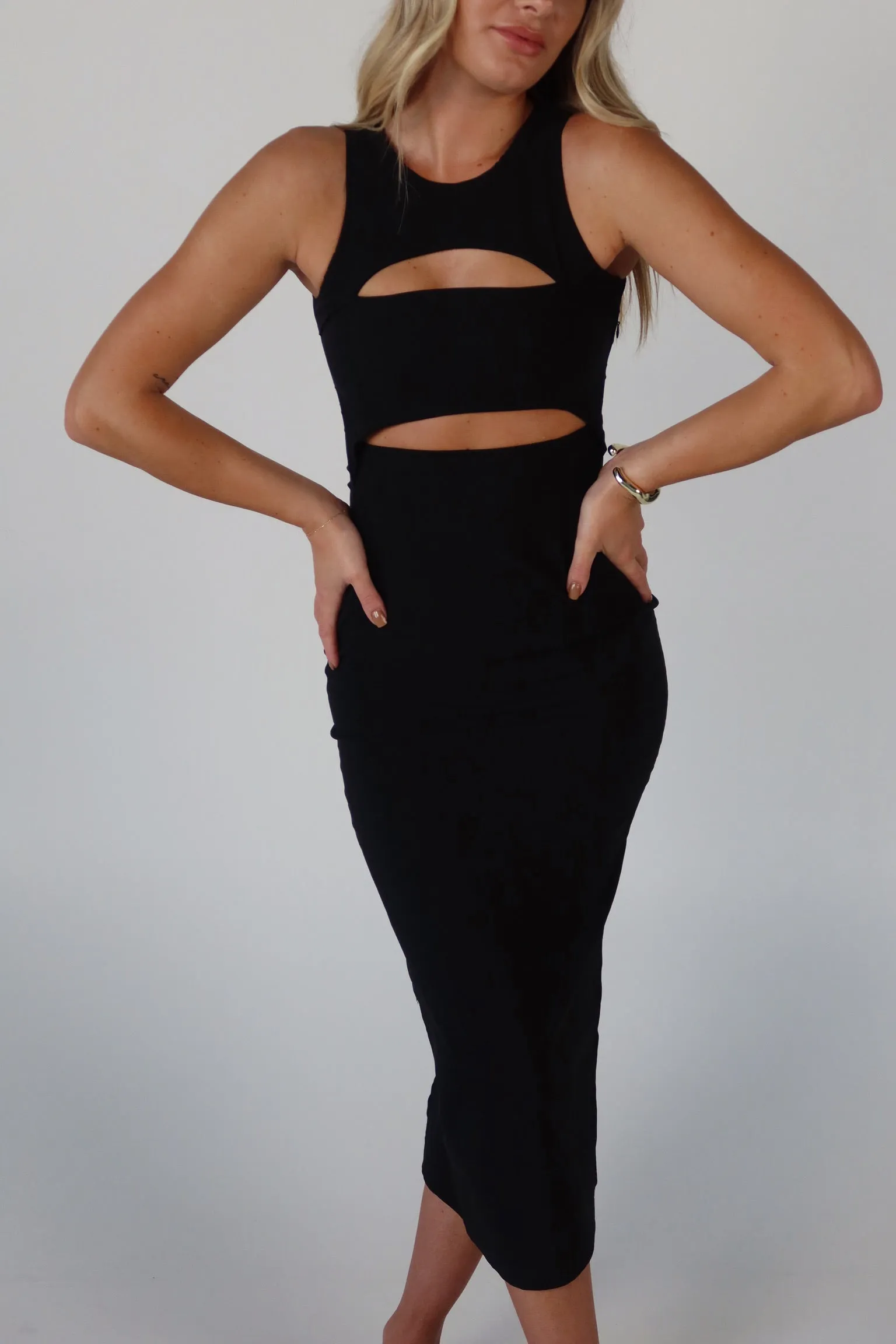 Blair Cut-Out Midi Dress in Black