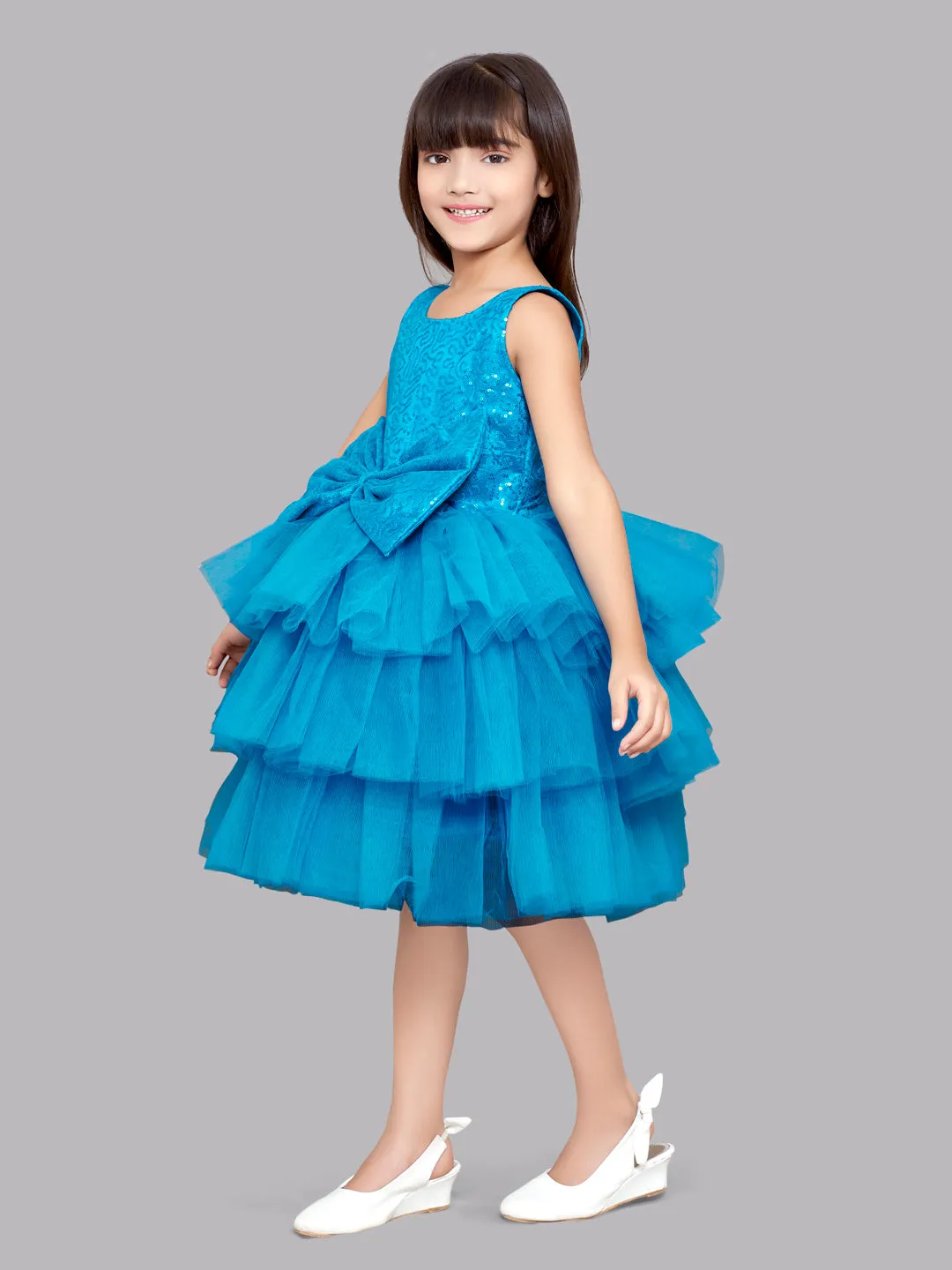 Blue Sequins and Layers Party Dress