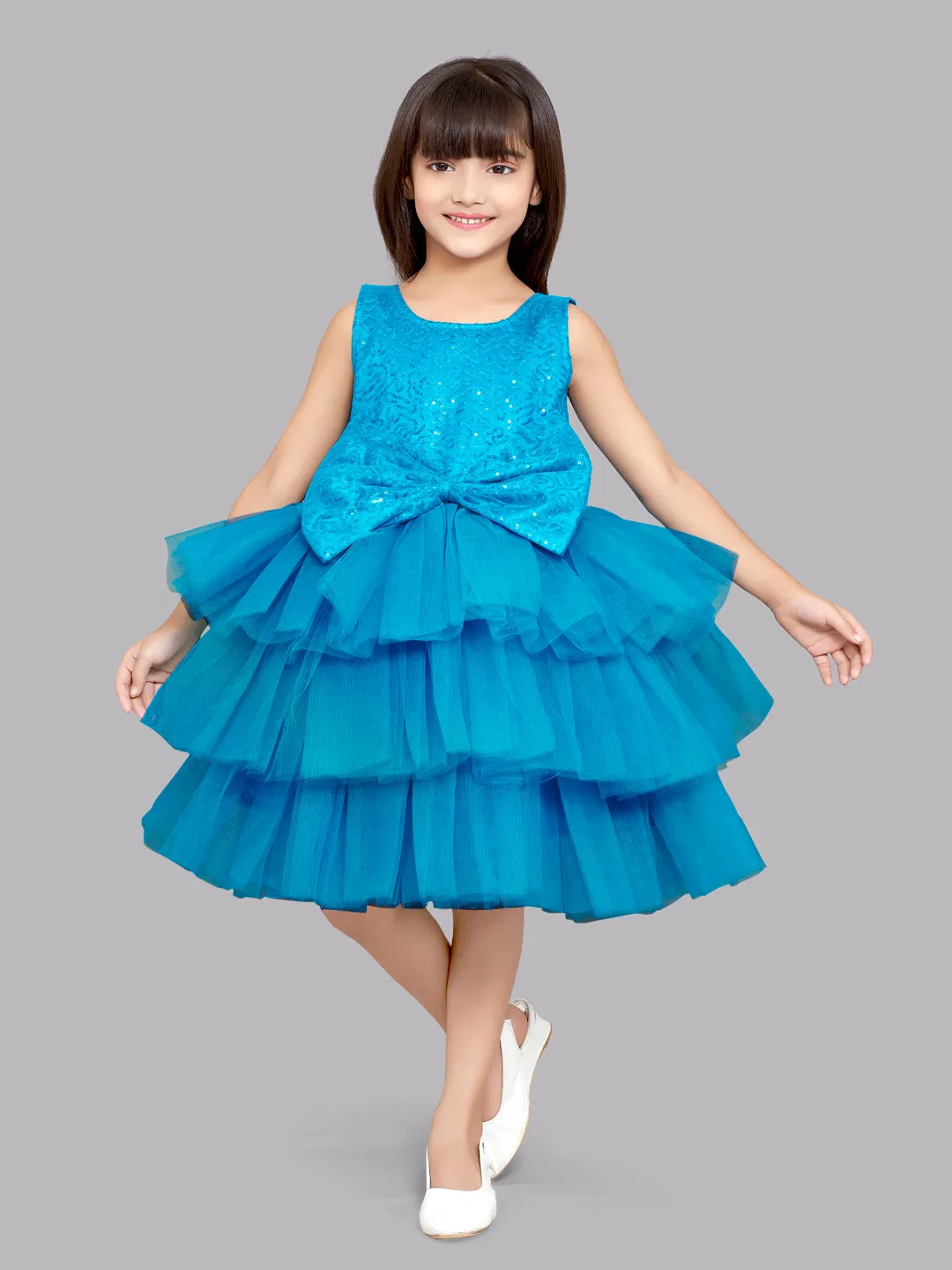 Blue Sequins and Layers Party Dress