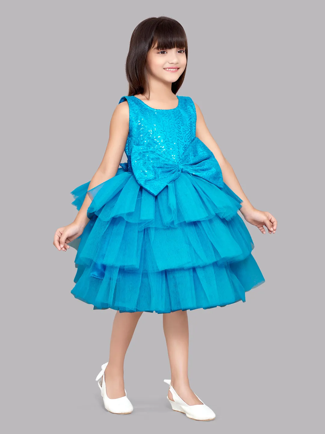 Blue Sequins and Layers Party Dress