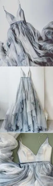 Boho Dusty Blue Wedding Dress Flowy Dusty Blue Prom Dress